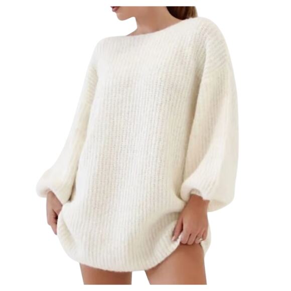 NWT $148 Anthropologie RUMORED Milkshake fluffy knit mini dress off white M - Picture 1 of 6